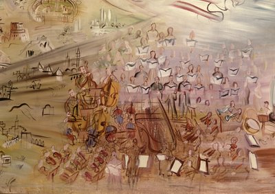 Příběh elektřiny, studie pro La Fee Electricite, detail levé části zobrazující orchestr od Raoul Dufy