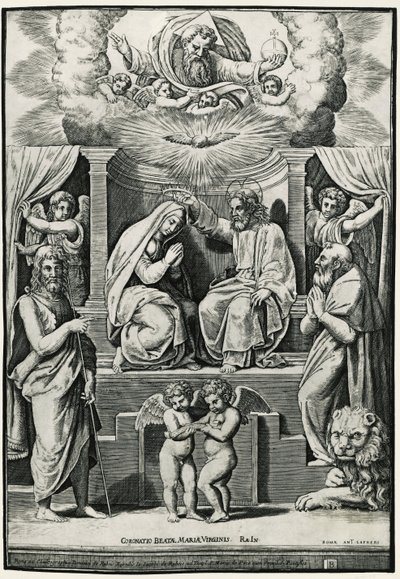 Korunovace Panny Marie za přítomnosti svatého Jana Křtitele a svatého Jeronýma od Raphael (1483 1520) (after)