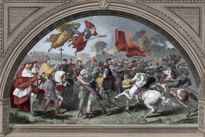 Zastoupení papeže Leona I. Velikého (390-461) proti vůdci Hunů Attilovi (asi 395-453) v roce 452 v Mantově - Invaze barbarů - (Papež Lev I. velké setkání s hunským králem Attilou v roce 452) (po Raphaelovi) od after Raphael
