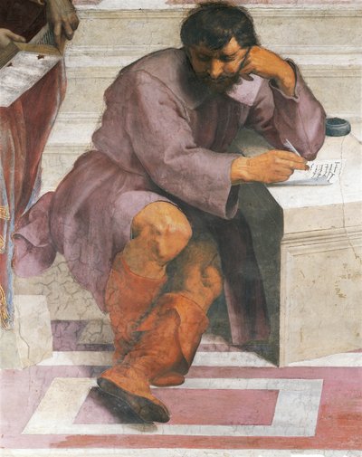 Herakleitos, detail školy v Athénách od Raphael