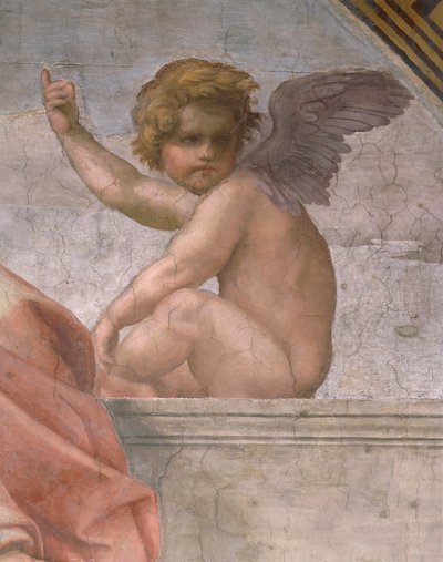 Putto zobrazující víru, detail kardinálních a teologických ctností a zákona od Raphael (1483 1520)