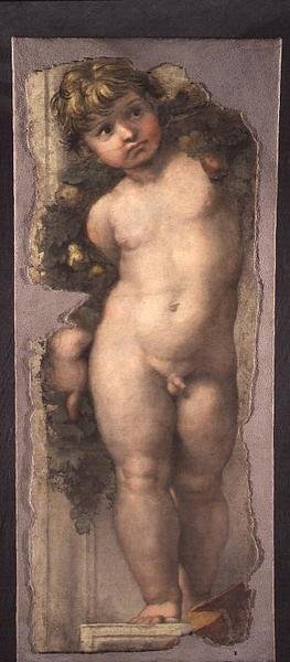 Putto s věncem (fragment fresky) od Raphael