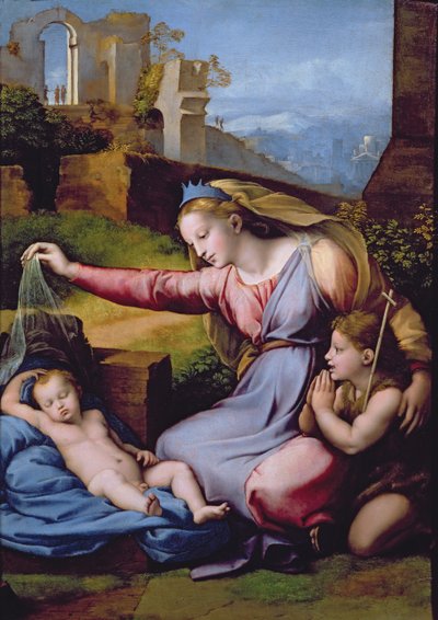 Madonna z modrého diadému nebo Madonna ze závoje (olej na panelu) od Raphael