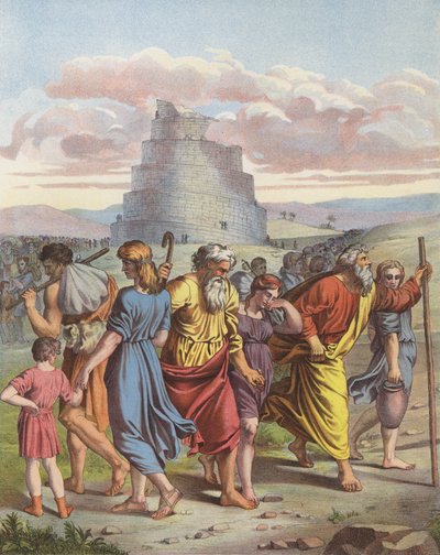 Babylonská věž (barevná lito) od after Raphael