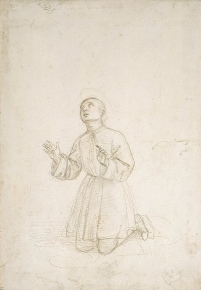 Klečící postava mládí, cca 1503 (stříbrný hrot na bílém preparátu) od Raphael