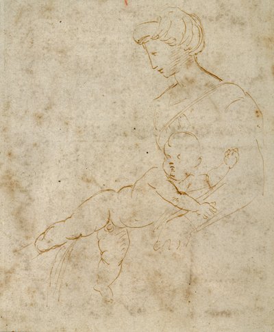 Madonna and Child, c.1505 (pero a hnědý inkoust na papíře) od Raphael
