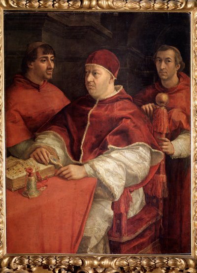 Portrét papeže Lva X. s kardinálem Louisem de Rossi a Giulio de Medici - Olej na dřevě od Raphael