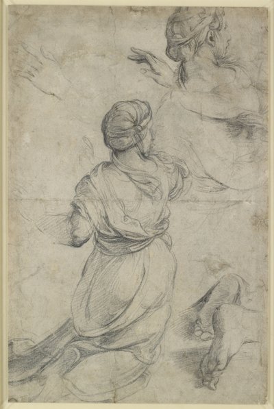Recto: Studie pro dvě klečící ženy, WA1846.198 (černá křída) od Raphael