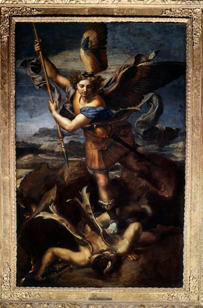 Svatý Michael porážející draka aneb velký obraz svatého Michaela od Raffaella Sanzia dit Raphaela (1483-1520) 1518. Ne 2,68x1,6 m Paris musee du Louvre od Raphael