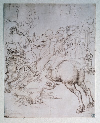 St George and the Dragon - Drawing, c.1505 od Raphael