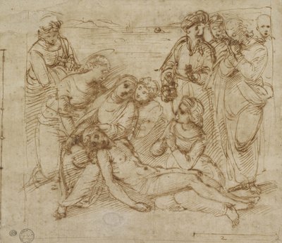 The Lamentation (pero a hnědý inkoust na bílém papíře) od Raphael
