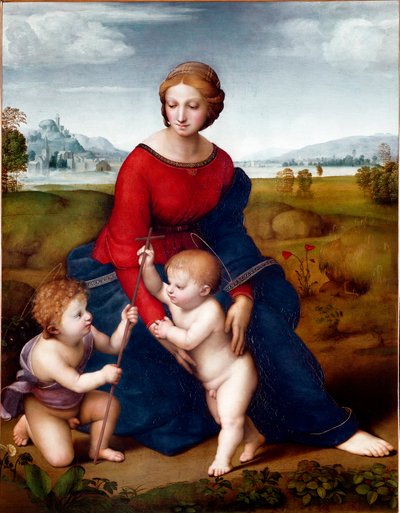 Panna v prérii aneb Madona z Belvederu Obraz od Raphaela (Raffaello Sanzio 1483-1520) 1506 Ne. 113 X 88 cm Vídeňské Kunsthistorisches Museum od Raphael