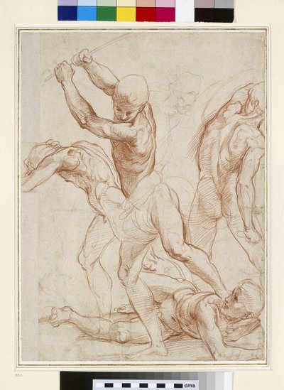 Boj nahých mužů (červená křída na papíře) od Raffaello Sanzio Raphael