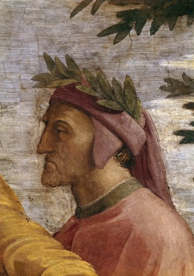 Spor. Detail: Freska Dante Alighieri ve Stanza della Segnatura, cca 1510-1511. od Raphael