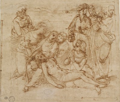 Studie Lamentation for the Entombment of Christ, počátek 16. století od Raphael