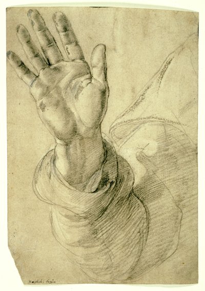 Zvednutá pravá ruka s dlaní směřující ven: Studie pro svatého Petra, 1518–20 od Raphael