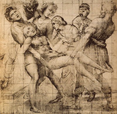 Přípravná kresba pro Převoz mrtvého Krista, známá také jako pala Baglioni; dílo Raphaela. Gabinetto dei disegni e delle stampe, Uffizi, Florencie od Raffaello Sanzio Raphael