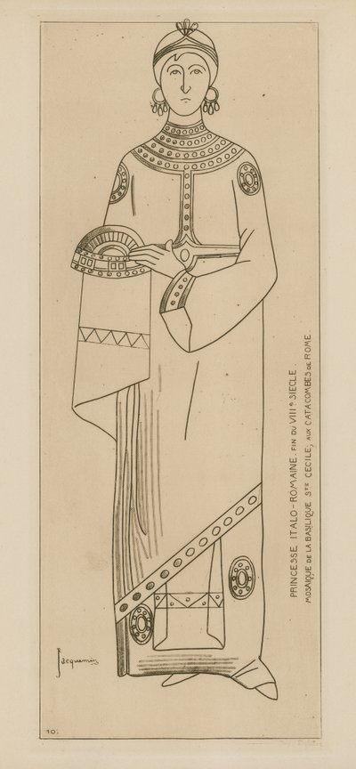 Italsko-římská princezna. Konec 8. století. Mozaika z baziliky svaté Cecilie, na katamobách Říma. od Raphael Jacquemin