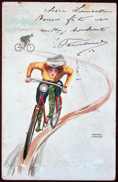 Pohlednice ženy na kole - kresba R. Kirchner, kol. 1900. od Raphael Kirchner