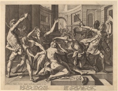 Dalila stříhala Samsonovi vlasy od Raphael Sadeler I after Joos van Winghe