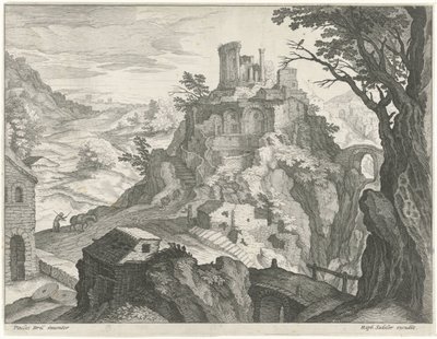 Krajina s chrámem Vesta v Tivoli od Raphaël Sadeler (I) (attributed to)
