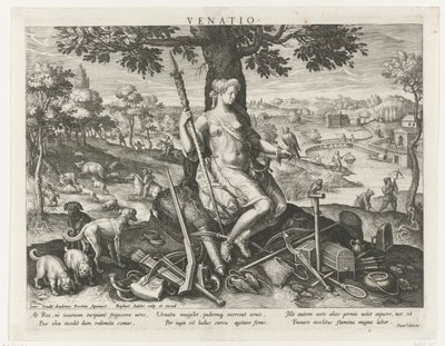 Diana jako patronka lovu Venatio (název na objektu) Hlavní činnosti prince (název série) Schema, seu speculum principum (název série) od Raphaël Sadeler (I)