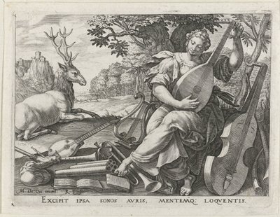 sluch Pět smyslů (název série) od Raphaël Sadeler (I)