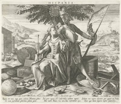 Španělsko s Juno a Mars Hispania (název na objektu) Alegorická zobrazení evropských zemí (název série) od Raphaël Sadeler (I)