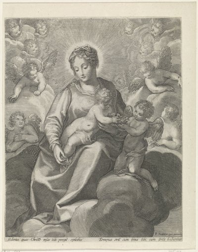 Marie s Ježíškem v oblacích od Raphaël Sadeler (II)