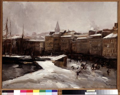Quai du port, Marseille, pod sněhem Malba od Raymonda Allegra (1857-1933) Rozměr 56x74 cm. Povinná zmínka: S pozdravem kolekce nadace de Provence Marseille od Raymond Allegre