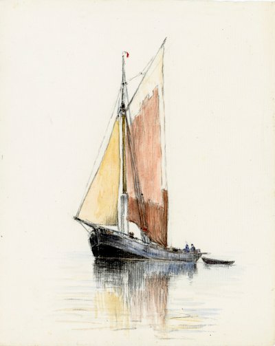 Gabare v ústí řeky Gironde (kvaš, uhel a tužka na papíře) od Raymond Bonnefon