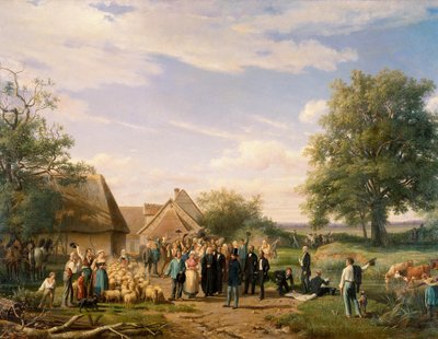 Napoleon III. návštěva farmy Coudray v Sologne Malba Raymonda Esbrata (1809-1856) Orleans z 19. století. Muzeum výtvarných umění od Raymond Esbrat