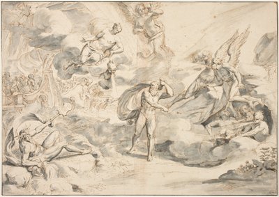 Aeolus poslouchá příkaz Junos k vytvoření bouře, c.1683-84 (pero a inkoust s mytím na papíře) od Raymond Lafage