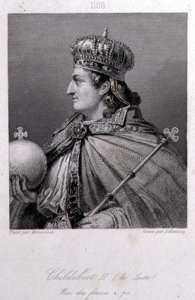 Childebert, král Austrasie, vyryto Delannoyem (rytina) od Raymond Quinsac (after) Monvoisin
