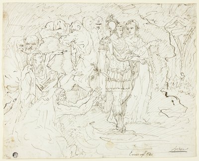 Aeneas na Elysejských polích (recto); skici skupin postav (verso) od Raymond de Lafage