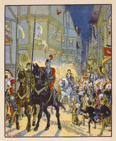 Entree De Jeanne A Orleans (barevná litografie) od Raymond de la Neziere