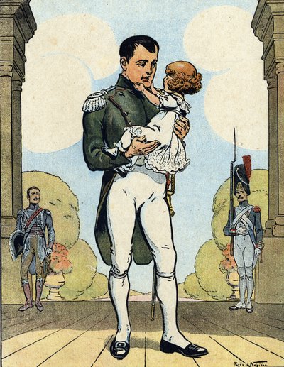 Portrét císaře Napoleona I. (1769-1821) se synem Aiglonem (1811-1832) (římský král Napoleon II., říšský vévoda) (francouzský císař Napoleon I. se synem Napoleonem II.) Ilustrace Raymonda de Neziere v "Our-Glories-Nationales" 1920 DR Pri od Raymond de la Neziere
