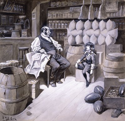 Pane Hobbsi,“ řekl Cedric, „na téhle krabici teď sedí hrabě!“, ilustrace k „Little Lord Fauntleroy“ od Frances Hodgson Burnett od Reginald Bathurst Birch