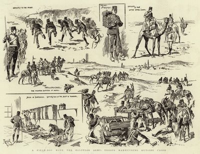 Polní den egyptské armády, manévry vojsk před Káhirou (rytina) od Reginald Thomas Cleaver