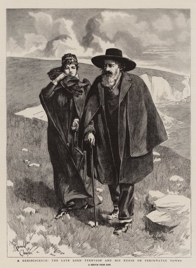 Vzpomínka na zesnulého lorda Tennysona a jeho chůvu na Freshwater Downs (rytina) od Reginald Thomas Cleaver