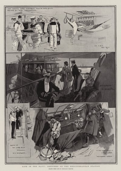 Život v námořnictvu, náčrtky ze středomořské stanice (litografie) od Reginald Thomas Cleaver