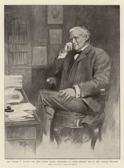 Pan Thomas F. Bayard, zesnulý velvyslanec Spojených států ve Velké Británii, který nyní opouští Anglii (litografie) od Reginald Thomas Cleaver
