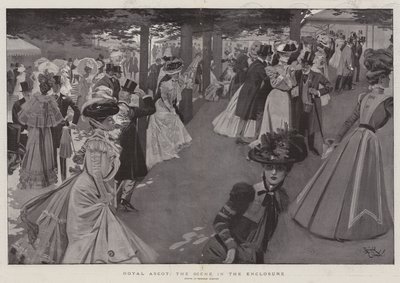 Royal Ascot, scéna v ohradě (litografie) od Reginald Thomas Cleaver