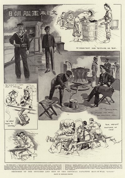 Náčrtky důstojníků a mužstva japonské císařské válečné lodi "Asahi" (litografie) od Reginald Thomas Cleaver