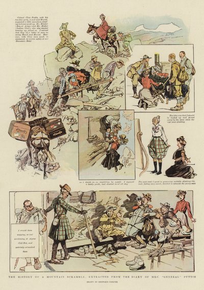 Historie horské štreky z deníku paní "generálové" Puttie (barevná litografie) od Reginald Thomas Cleaver