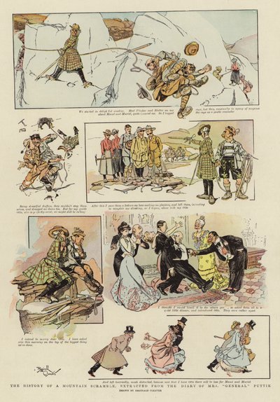 Historie horské štreky z deníku paní "generálové" Puttie (barevná litografie) od Reginald Thomas Cleaver