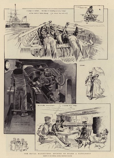 Námořní manévry, studie na palubě bitevní lodi (litografie) od Reginald Thomas Cleaver