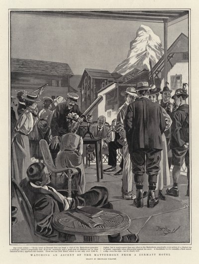 Sledování výstupu na Matterhorn z hotelu v Zermattu (litografie) od Reginald Thomas Cleaver