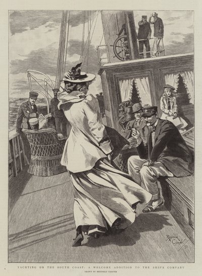 Jachting na jižním pobřeží, vítaný přírůstek do lodní společnosti (rytina) od Reginald Thomas Cleaver