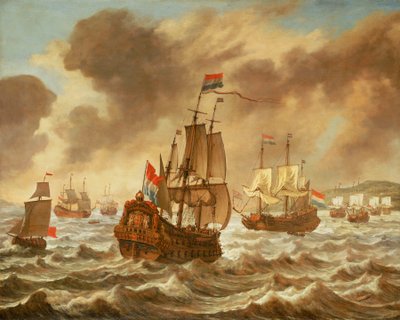 Před bitvou u Downs, 21. října 1639, na snímku Trompova vlajková loď "Amelia", asi 1639 (olej na plátně) od Reinier Nooms